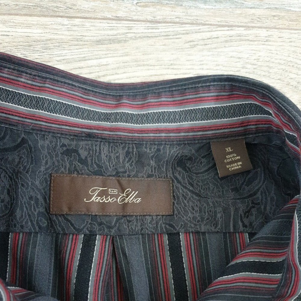 Tasso Elba Mens XL Long Sleeve Shirt Office Business Dress Designer Maroon Black - Picture 5 of 10